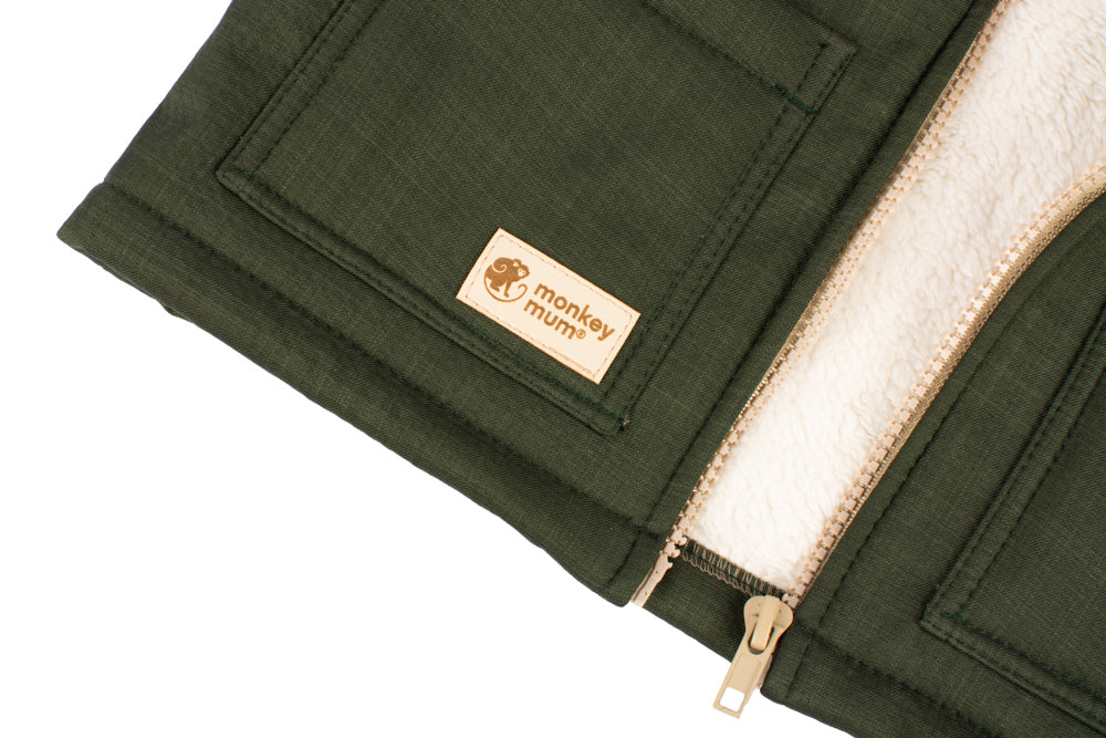 Chaqueta infantil de invierno de softshell con borreguito Monkey Mum® - Pequeño cazador caqui