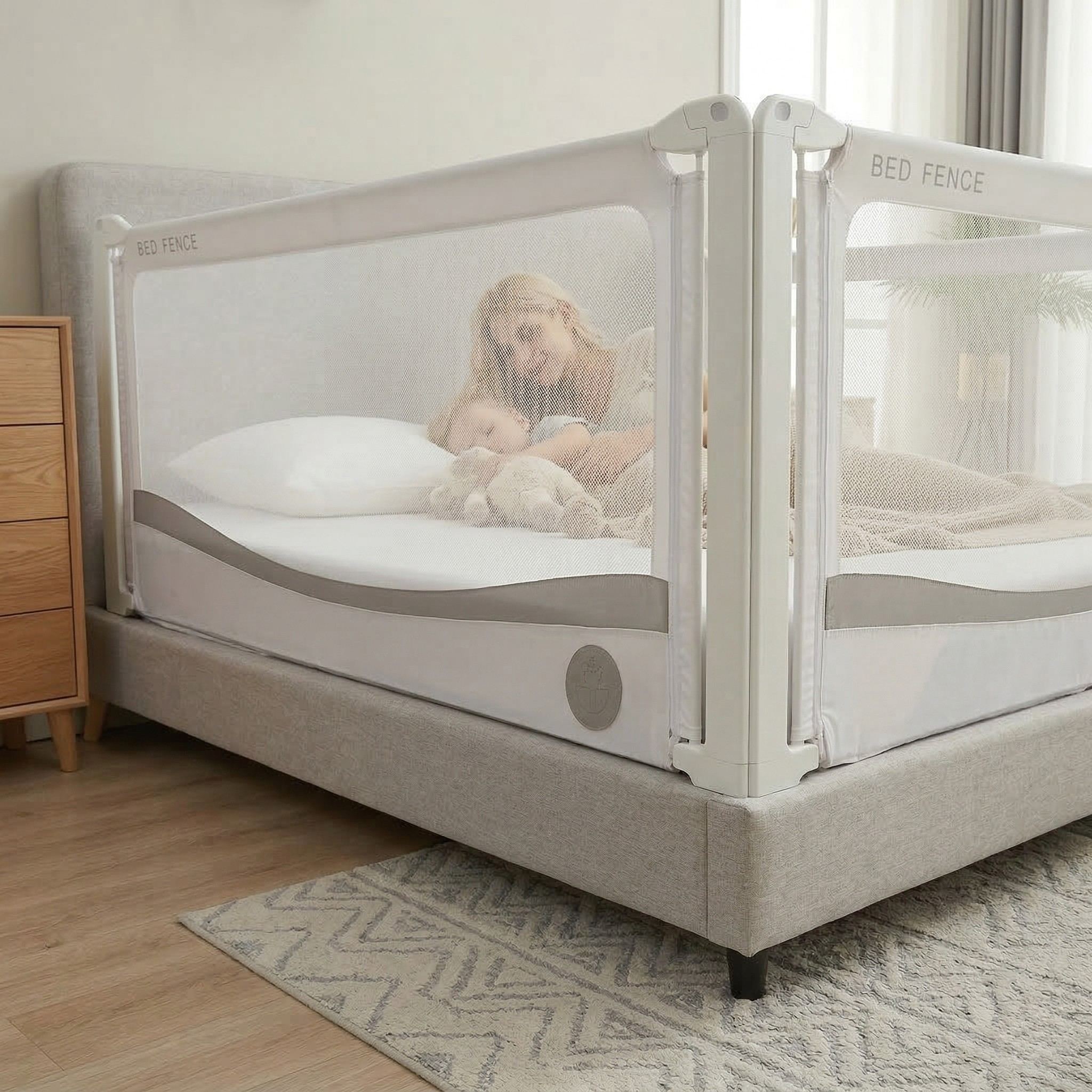 Barrera para cama Monkey Mum® Premium - gris claro