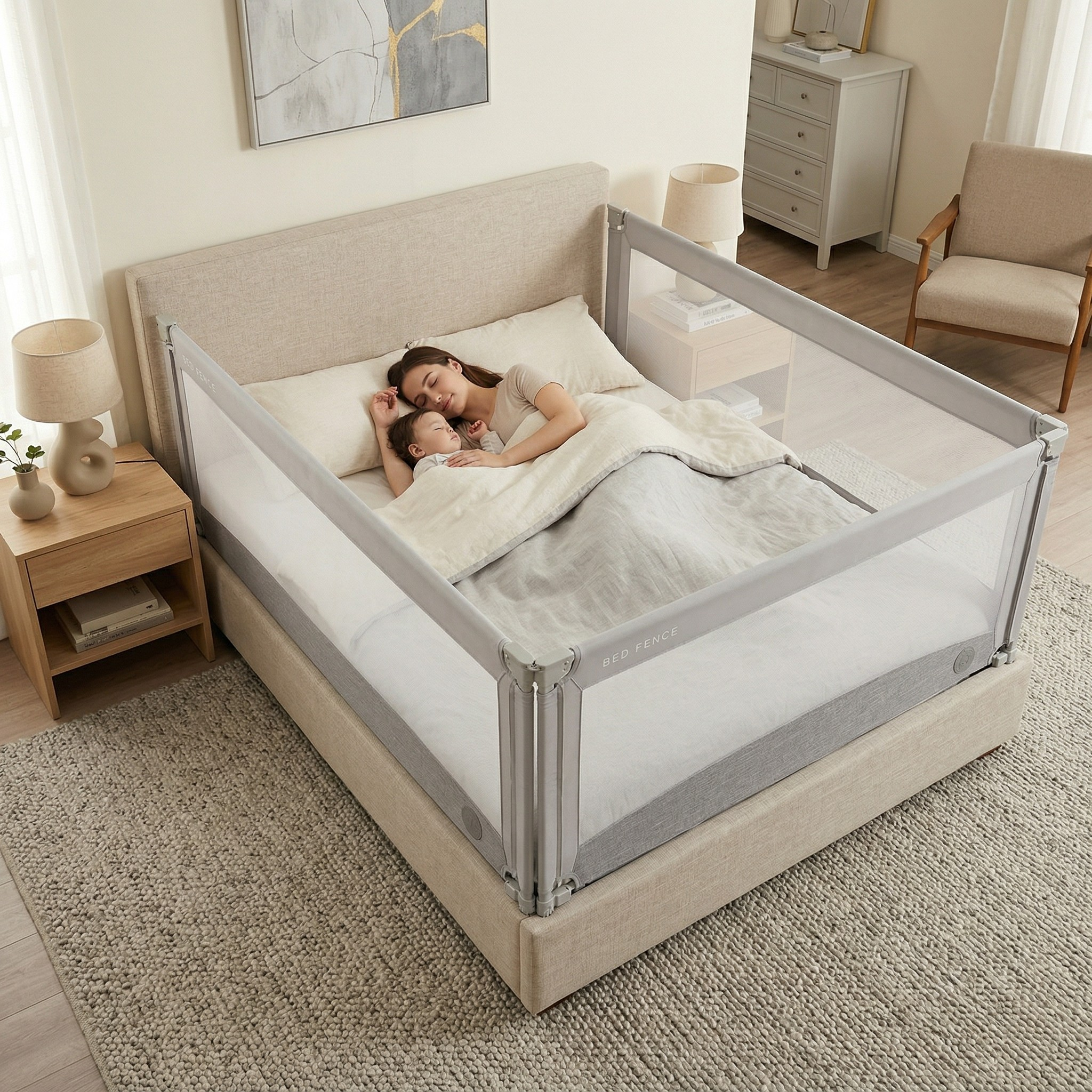 Barrera para cama Monkey Mum® Economy - gris claro - abierta