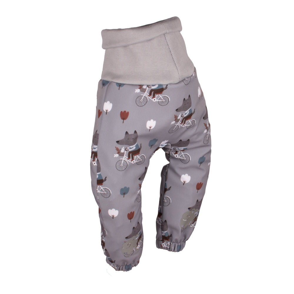 Pantalones infantiles evolutivos de softshell con membrana Monkey Mum® - Lobos en bicicleta