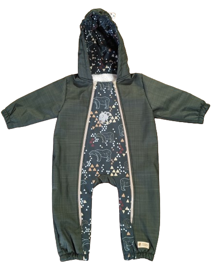 Monkey Mum® Mono infantil de invierno de softshell con borreguito - Pequeño cazador caqui con oso - talla 62/68, 74/80