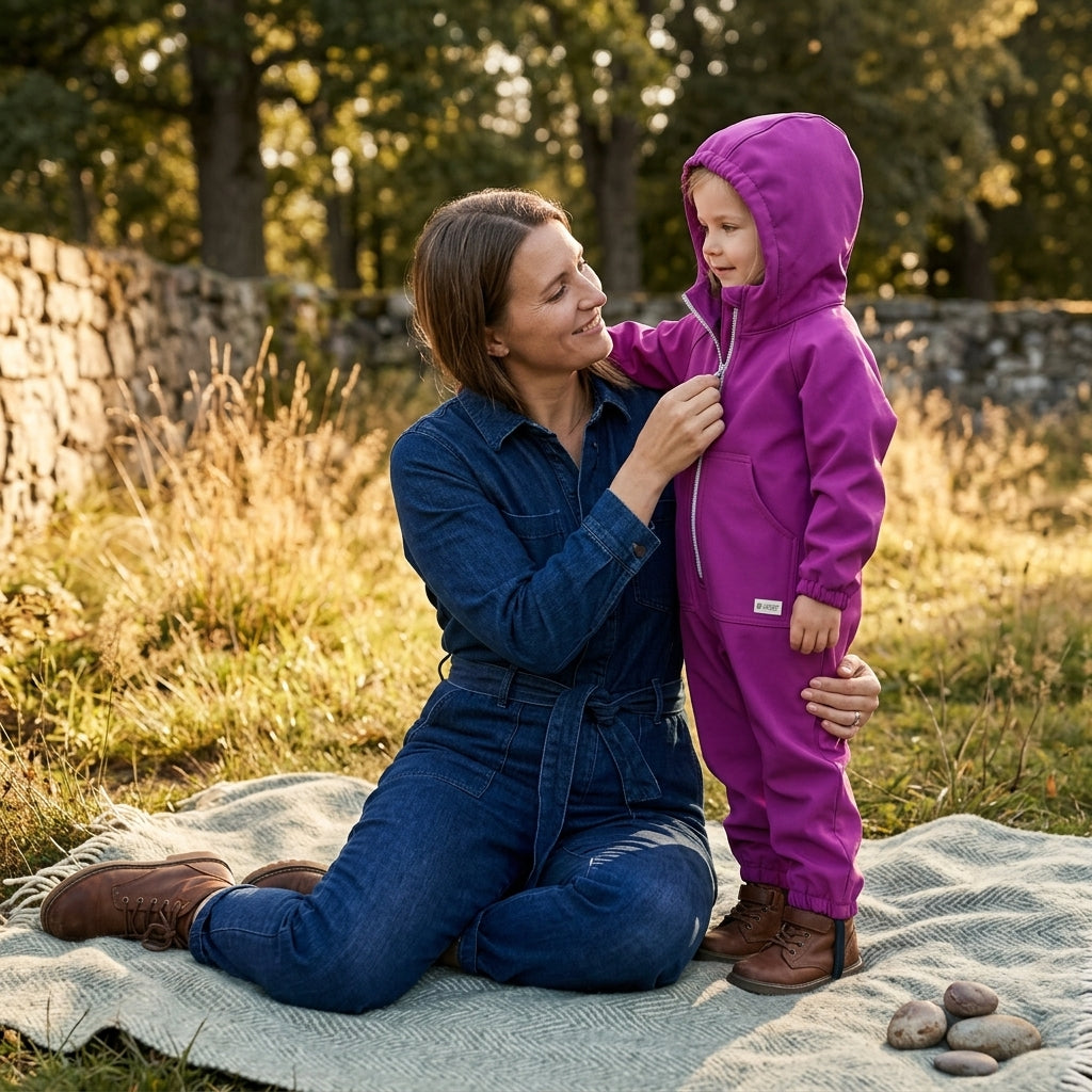 Monkey Mum® Mono de softshell con membrana – Frambuesa jugosa - talla 98/104, 110/116