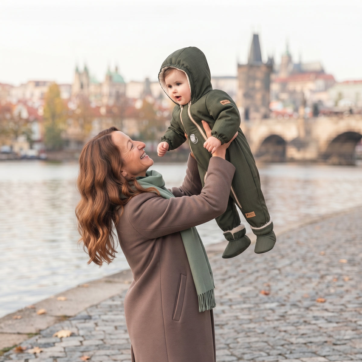 Monkey Mum® Mono infantil de invierno de softshell con borreguito - Pequeño cazador caqui - talla 62/68, 74/80