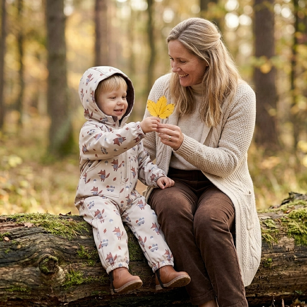 Monkey Mum® mono softshell con membrana – Zorros en las setas - talla 98/104, 110/116