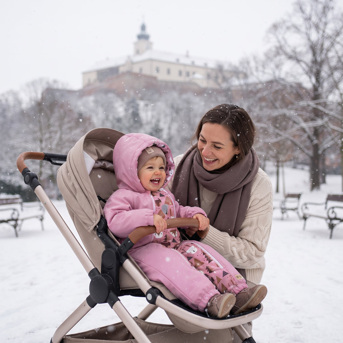 Monkey Mum® Mono infantil de invierno de softshell con borreguito - Ovejita rosa en el bosque - talla 62/68, 74/80
