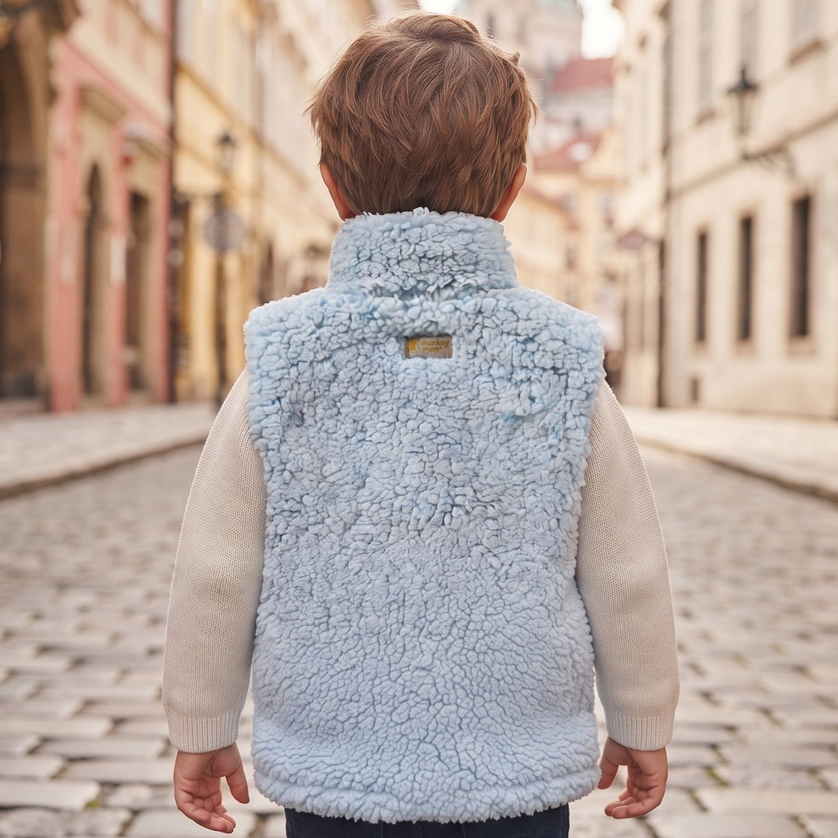 Chaleco de borreguito Monkey Mum® - Azul claro