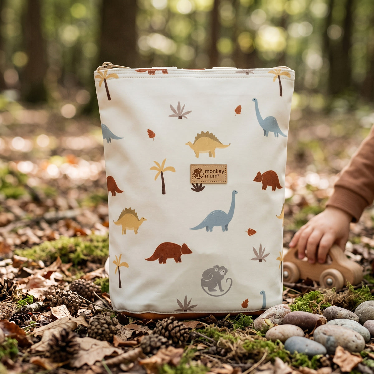 Mochila infantil de softshell Monkey Mum® - Historia de dinosaurios