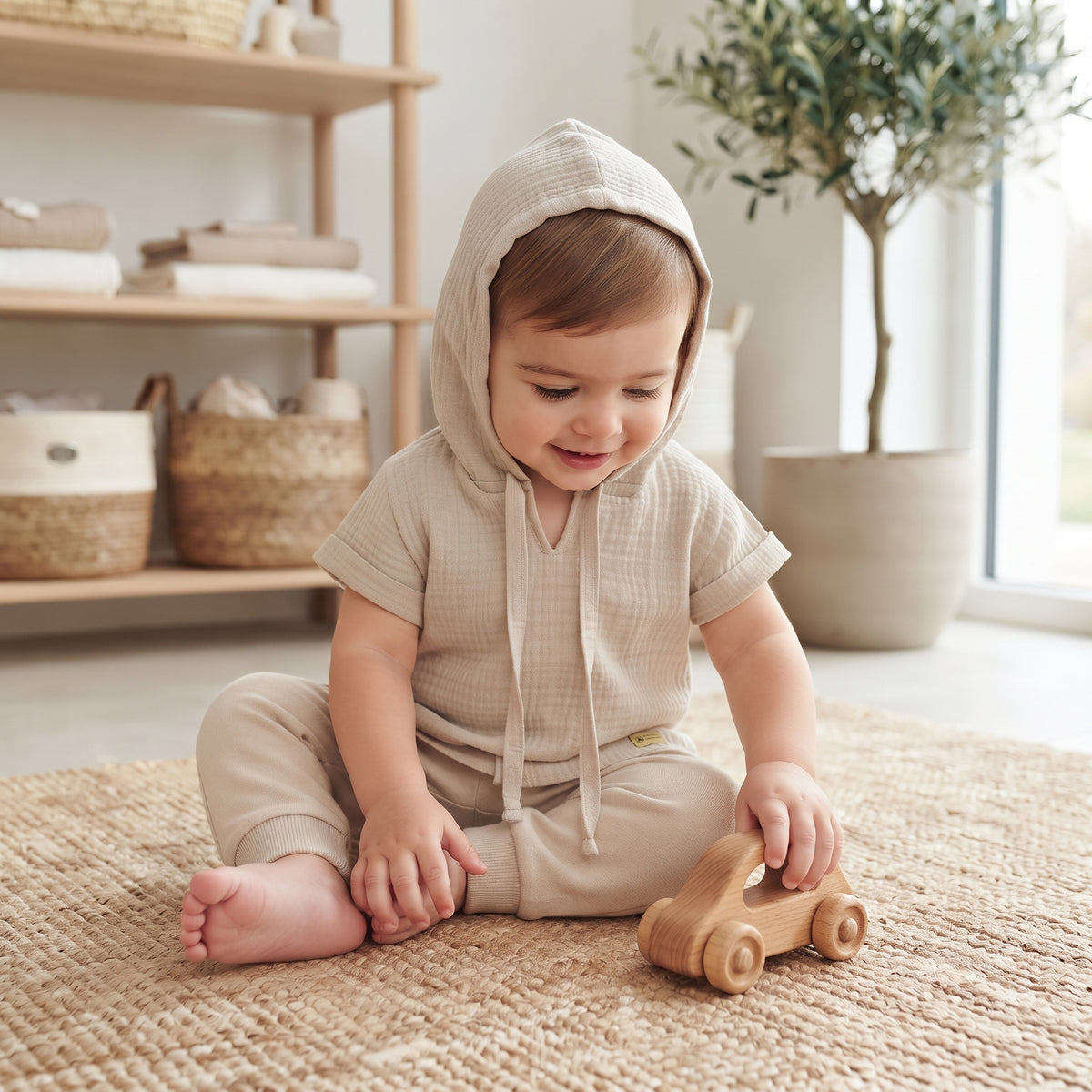 Camiseta de muselina con capucha Monkey Mum® - Beige