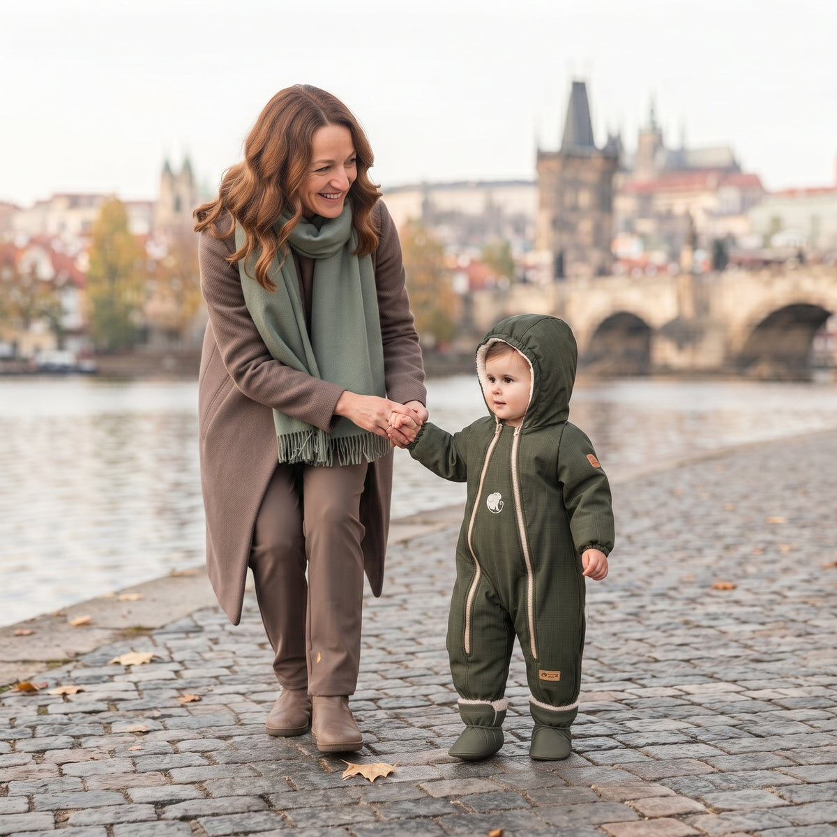 Monkey Mum® Mono infantil de invierno de softshell con borreguito - Pequeño cazador caqui - talla 62/68, 74/80