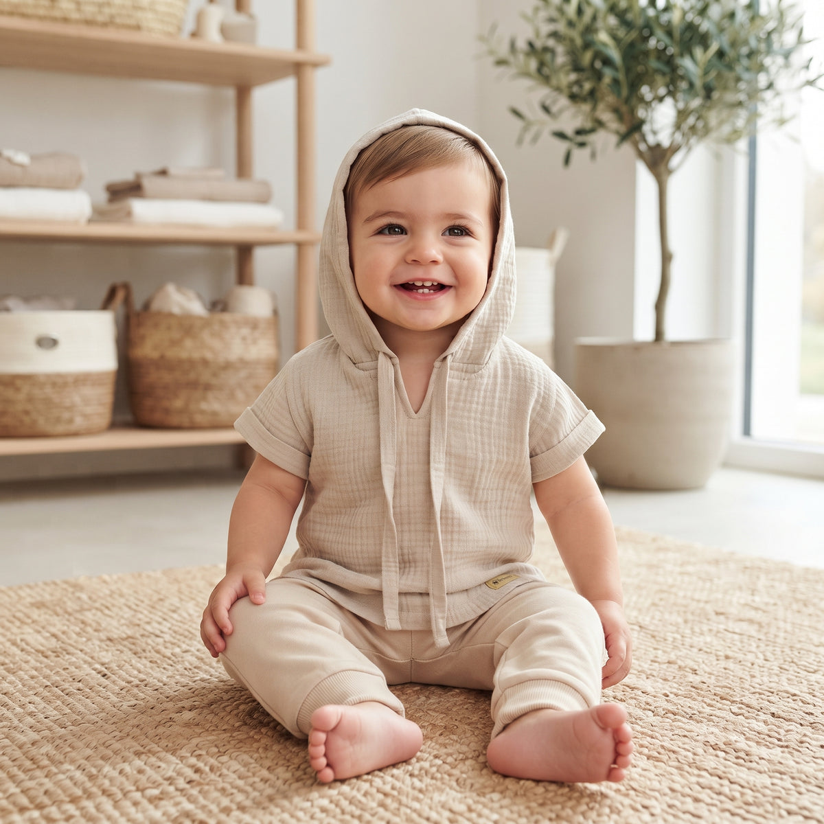 Camiseta de muselina con capucha Monkey Mum® - Beige
