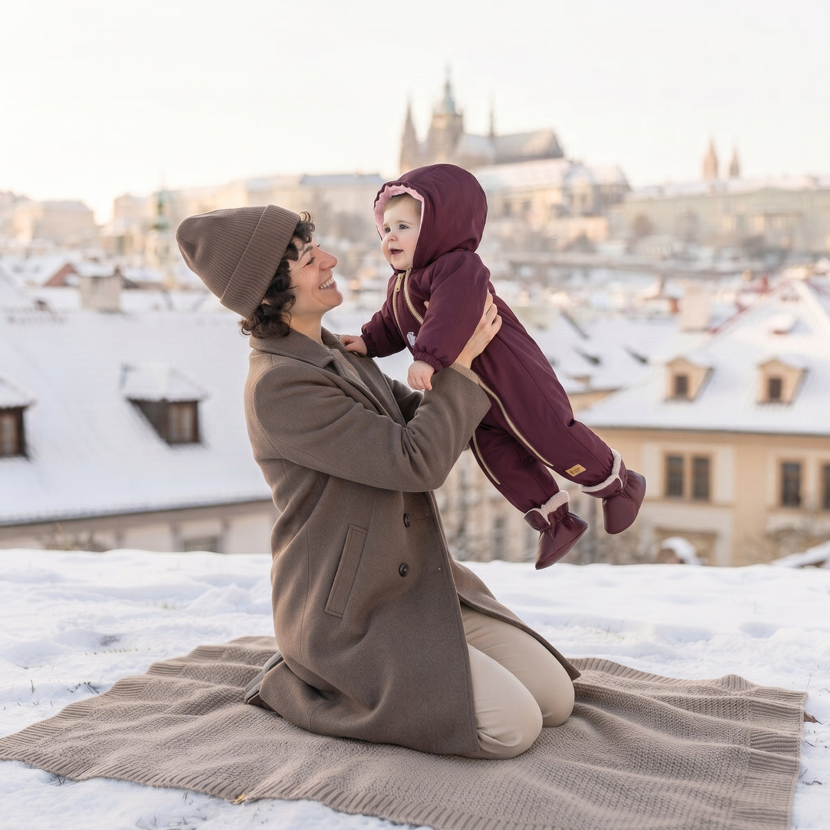 Monkey Mum® Mono infantil de invierno de softshell con borreguito - Caperucita vinotinto - talla 62/68, 74/80