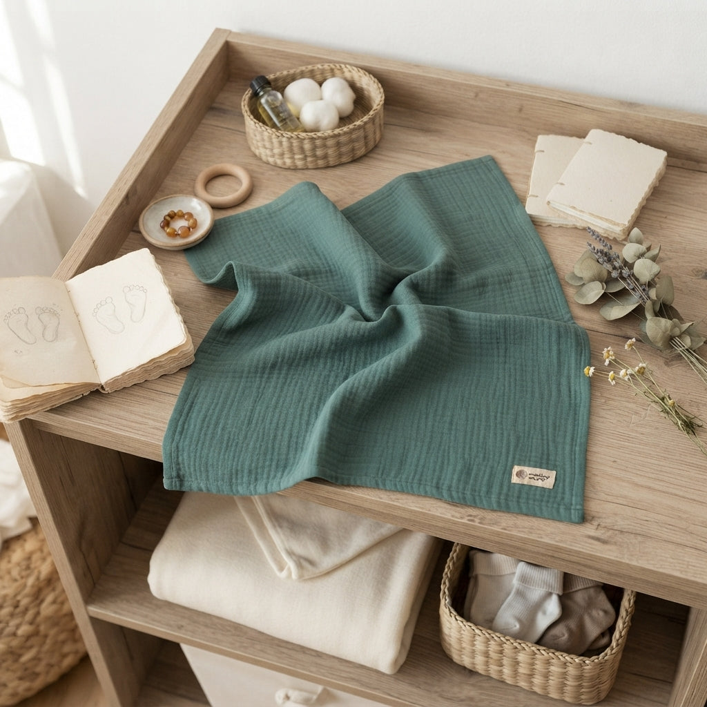 Pañal de muselina Monkey Mum® - Verde oscuro