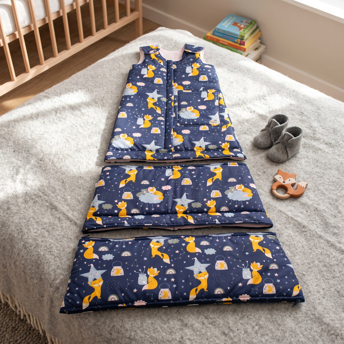 Saco de dormir de invierno evolutivo Monkey Mum® 0 - 4 años - conjunto - Soñando con el zorro