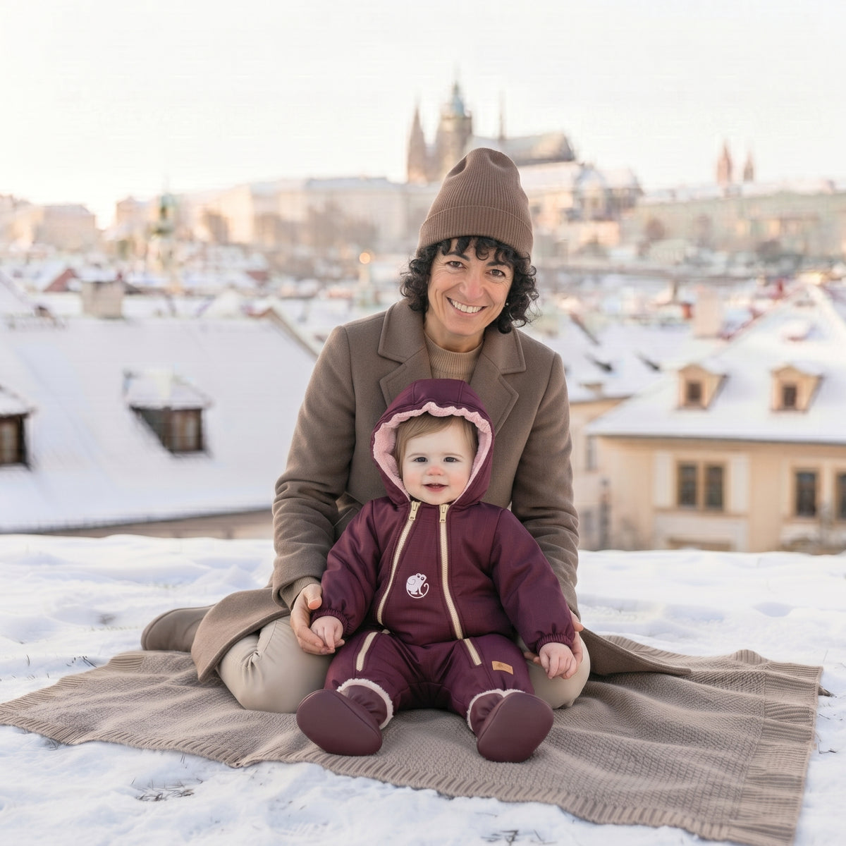 Monkey Mum® Mono infantil de invierno de softshell con borreguito - Caperucita vinotinto - talla 62/68, 74/80