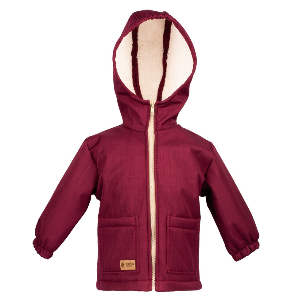 Chaqueta softshell invernal infantil con borreguito Monkey Mum® - Caperucita granate