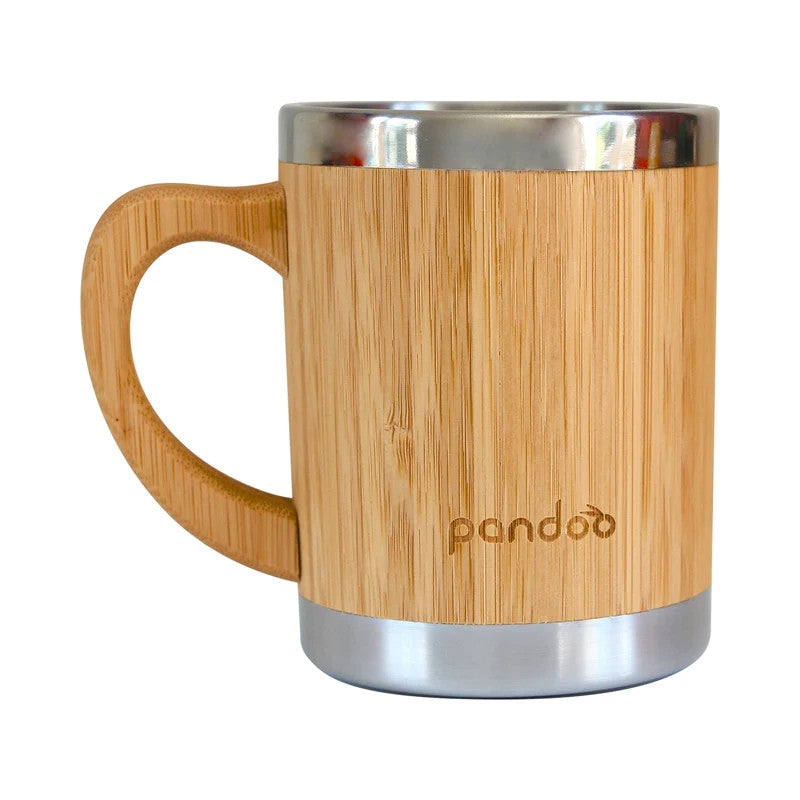 Taza de café y té de acero inoxidable de doble pared con superficie de bambú, 280 ml