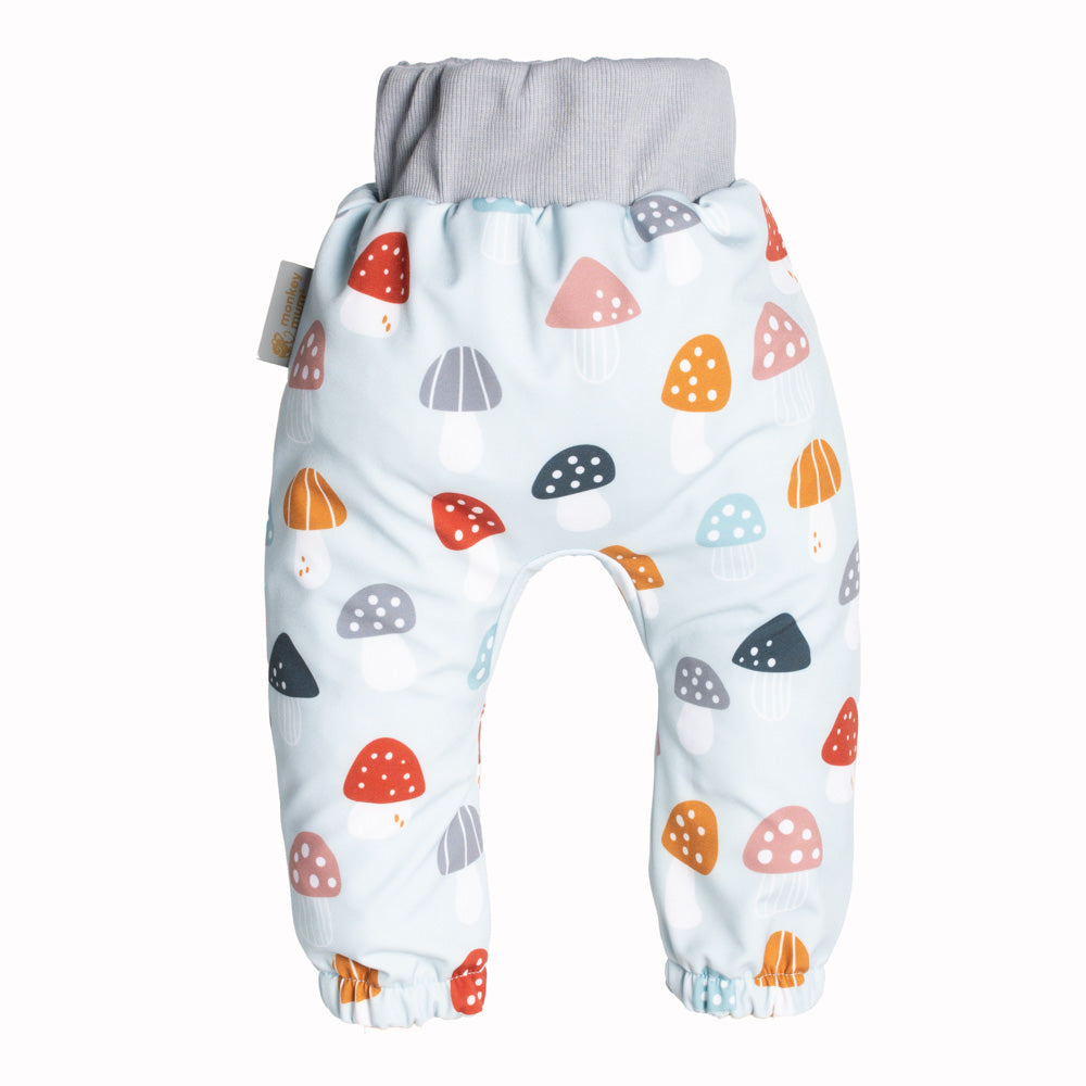 Pantalones infantiles de softshell con membrana Monkey Mum® - Setas amanita multicolores