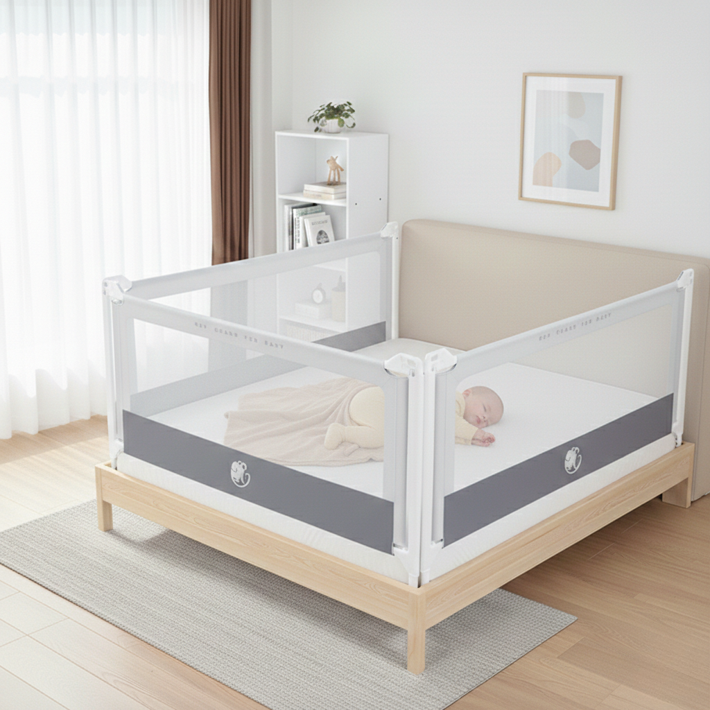 Barrera para cama Monkey Mum® Popular - gris claro - abierta