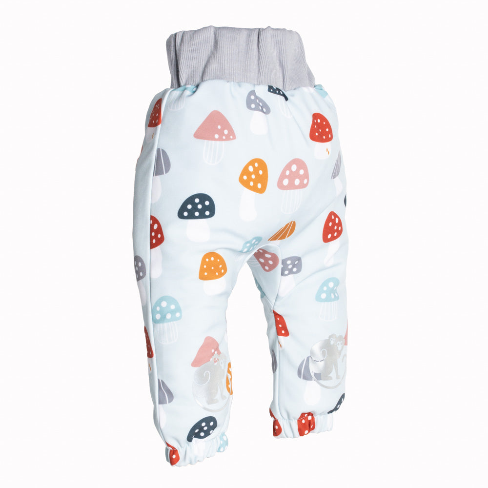 Pantalones infantiles de softshell con membrana Monkey Mum® - Setas amanita multicolores
