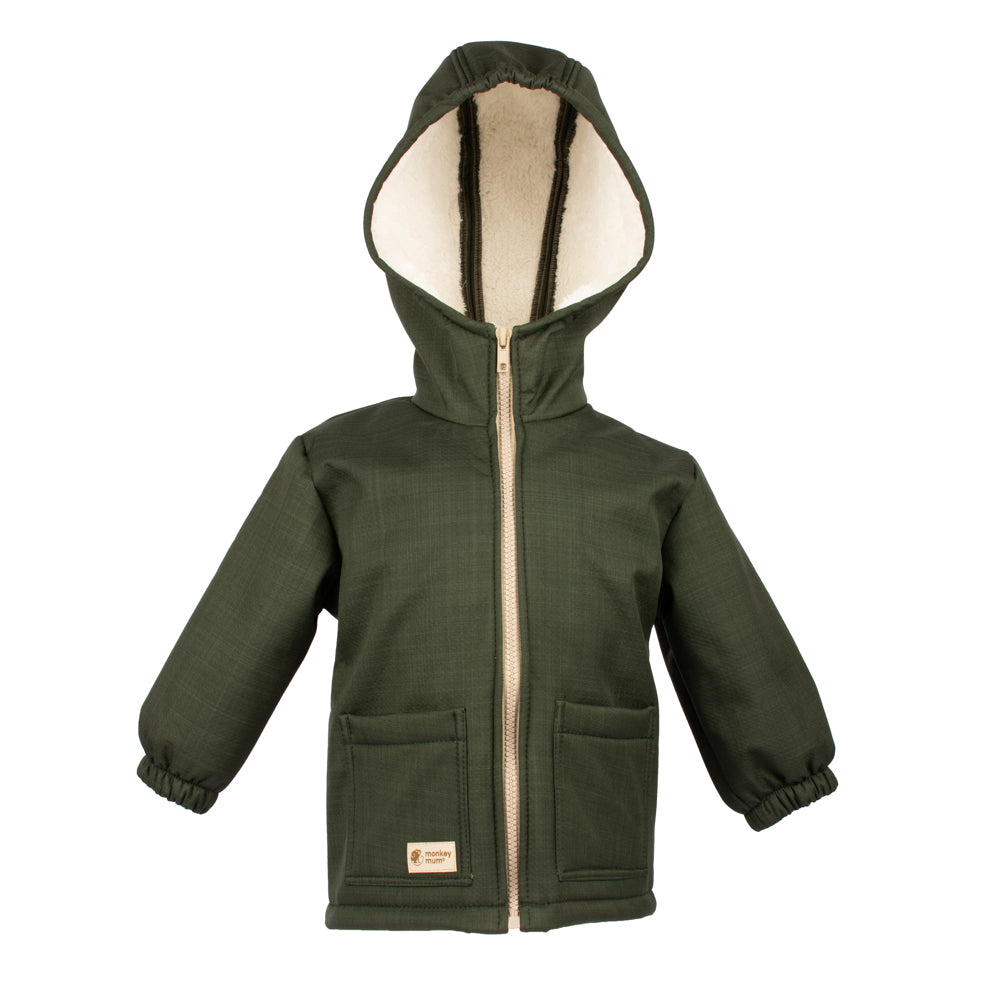 Chaqueta infantil de invierno de softshell con borreguito Monkey Mum® - Pequeño cazador caqui