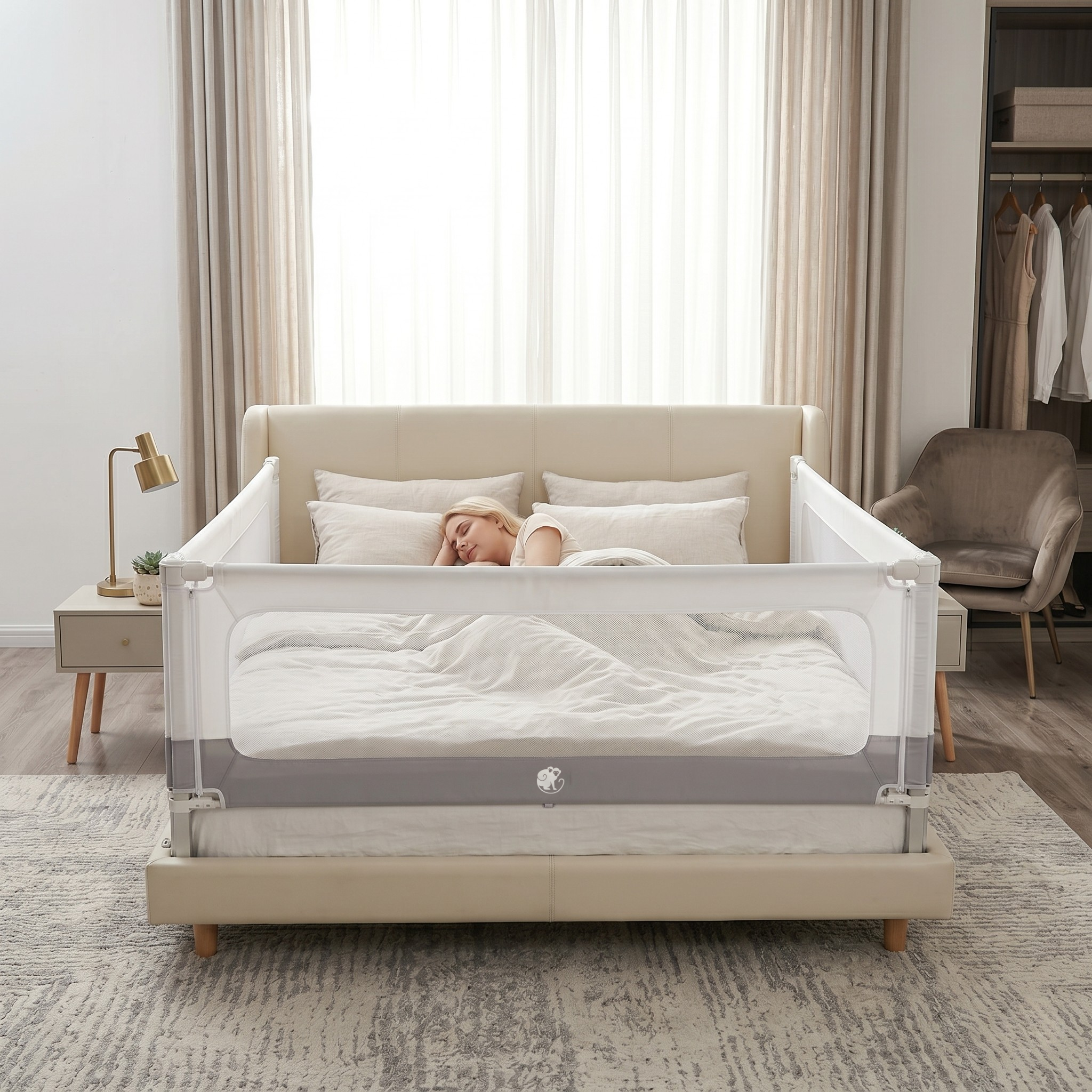 Barrera para cama y parque Monkey Mum® 2 en 1 Smart - abierta