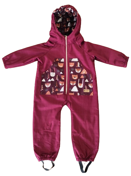 Monkey Mum® Mono infantil de invierno de softshell con borreguito - Caperucita granate en el bosque - talla 98/104, 110/116