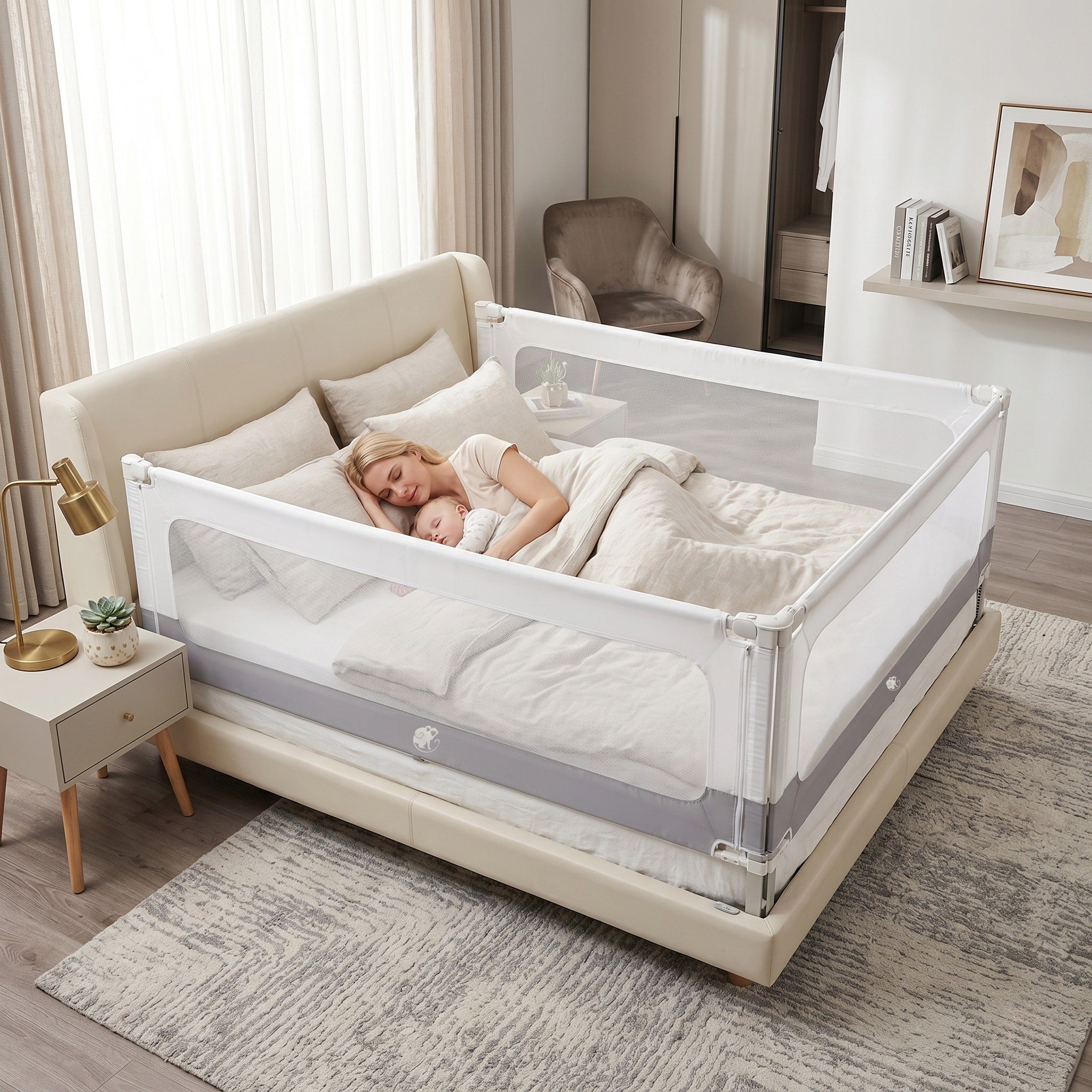 Barrera para cama y parque Monkey Mum® 2 en 1 Smart - abierta