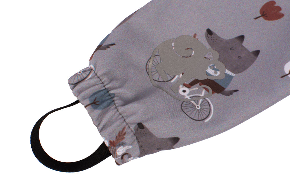 Pantalones infantiles evolutivos de softshell con membrana Monkey Mum® - Lobos en bicicleta