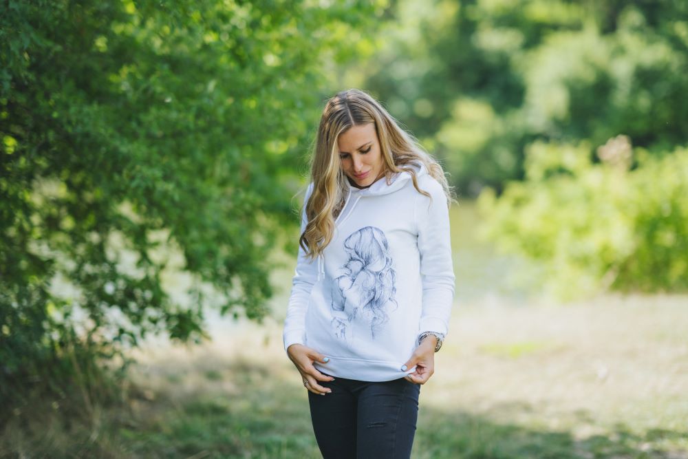 Sudadera de lactancia Monkey Mum® blanca - mamá amorosa, 2ª calidad - talla L