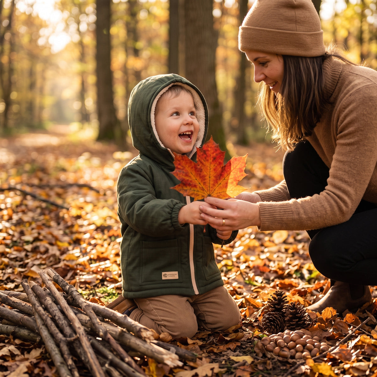 Chaqueta infantil de invierno de softshell con borreguito Monkey Mum® - Pequeño cazador caqui