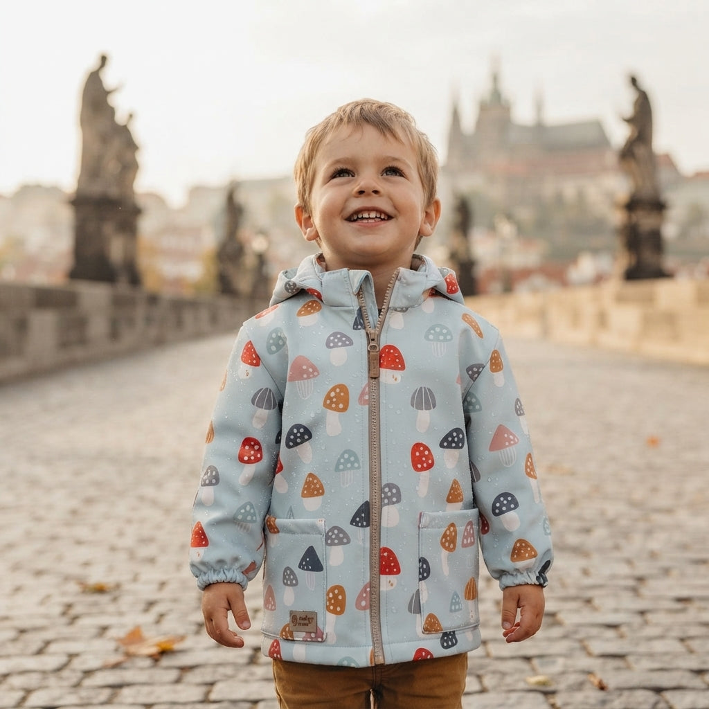 Chaqueta softshell infantil con membrana Monkey Mum® - Setas venenosas multicolores