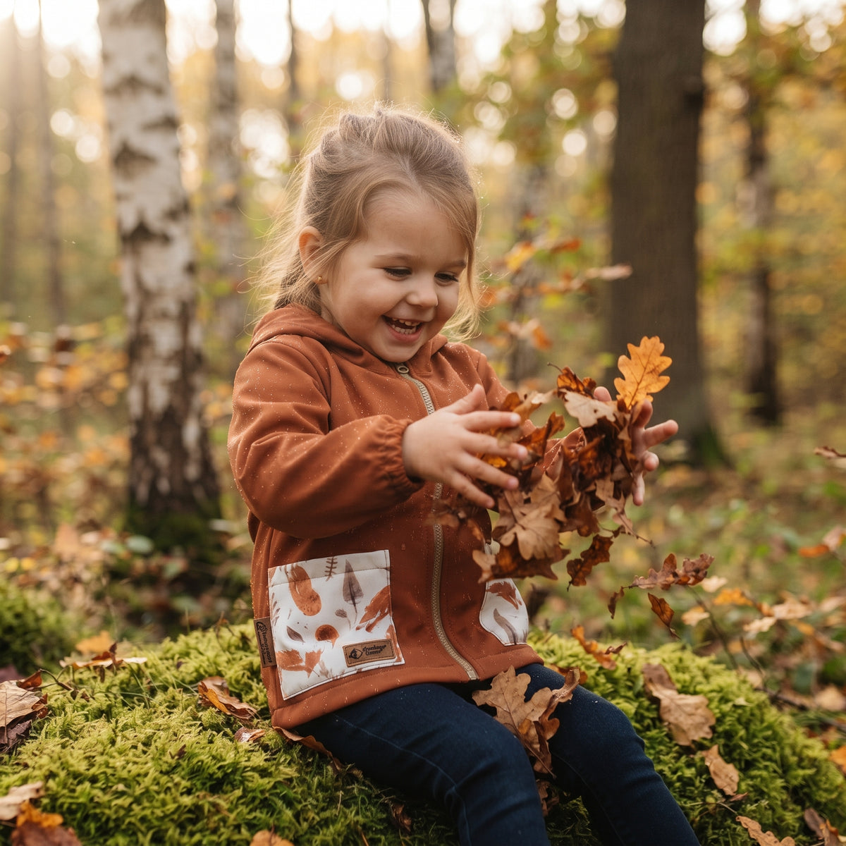 Chaqueta softshell infantil con membrana Monkey Mum® - Hojas de otoño
