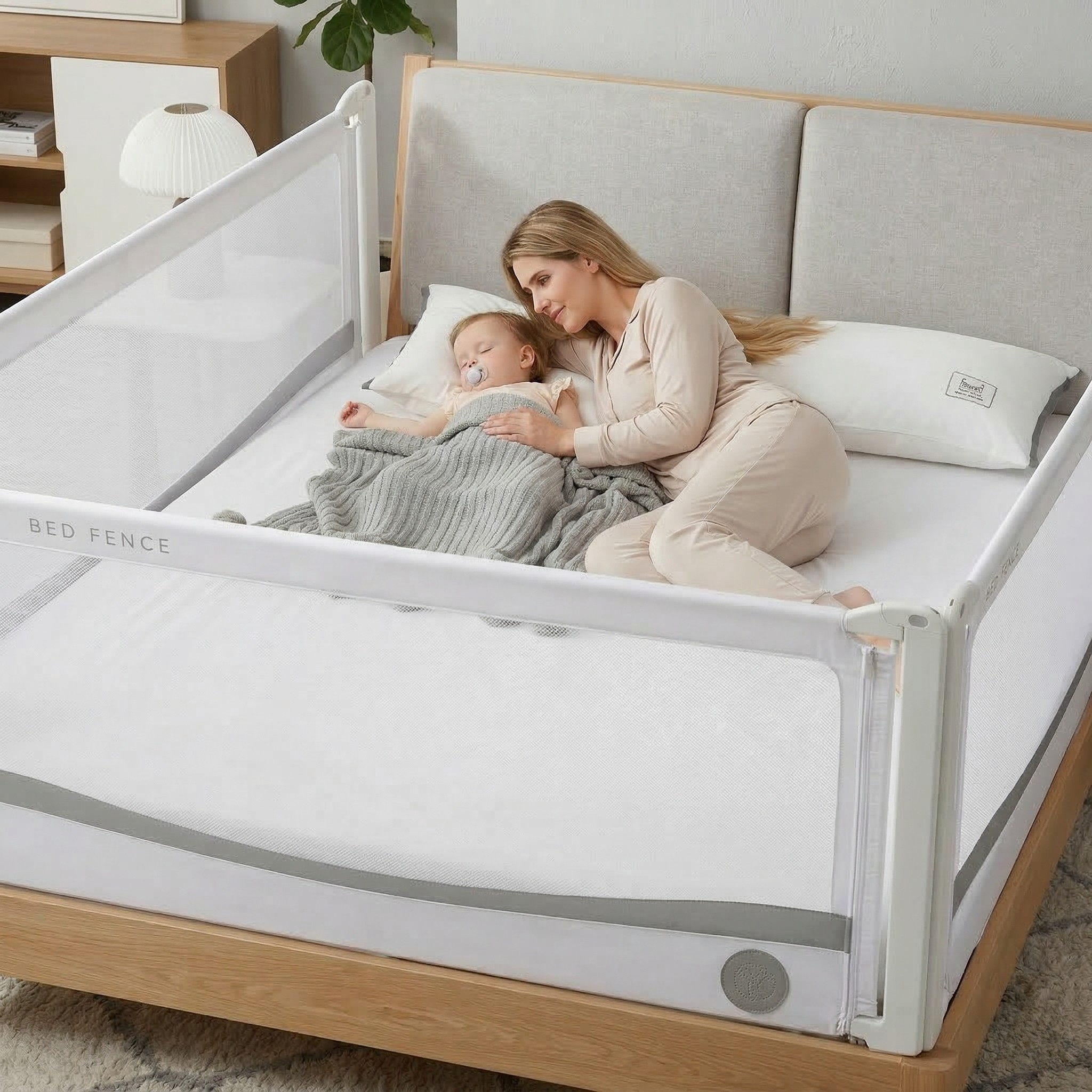Barrera para cama Monkey Mum® Premium - gris claro - liquidación