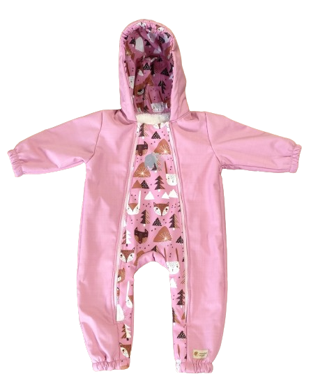Monkey Mum® Mono infantil de invierno de softshell con borreguito - Ovejita rosa en el bosque - talla 62/68, 74/80
