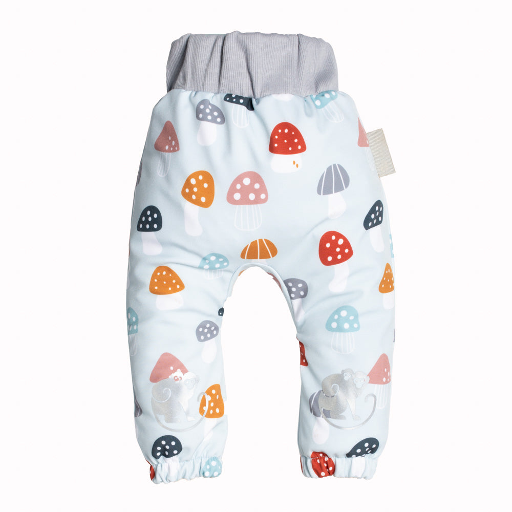 Pantalones infantiles de softshell con membrana Monkey Mum® - Setas amanita multicolores