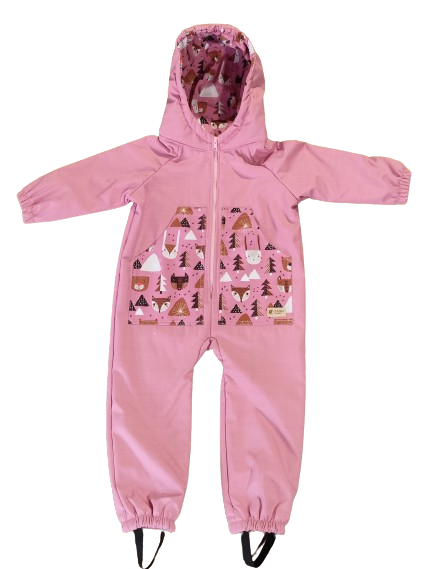 Monkey Mum® Mono infantil de invierno de softshell con borreguito - Ovejita rosa en el bosque - talla 98/104, 110/116