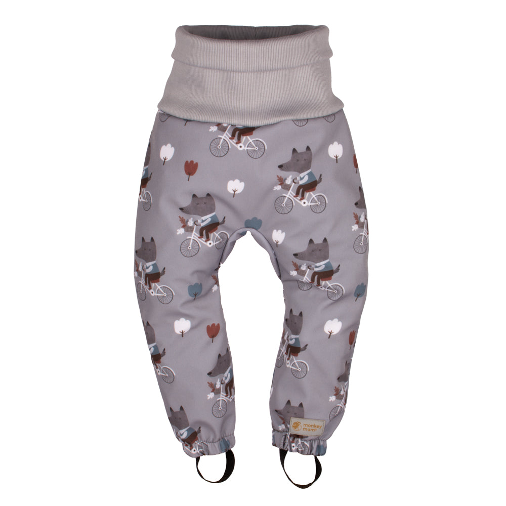 Pantalones infantiles evolutivos de softshell con membrana Monkey Mum® - Lobos en bicicleta