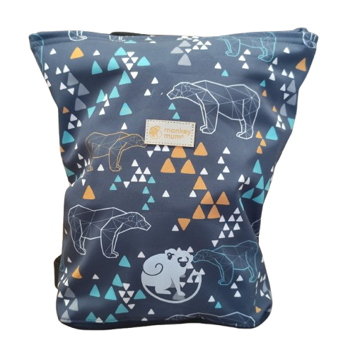 Mochila infantil softshell Monkey Mum® - Oso origami - Azul oscuro