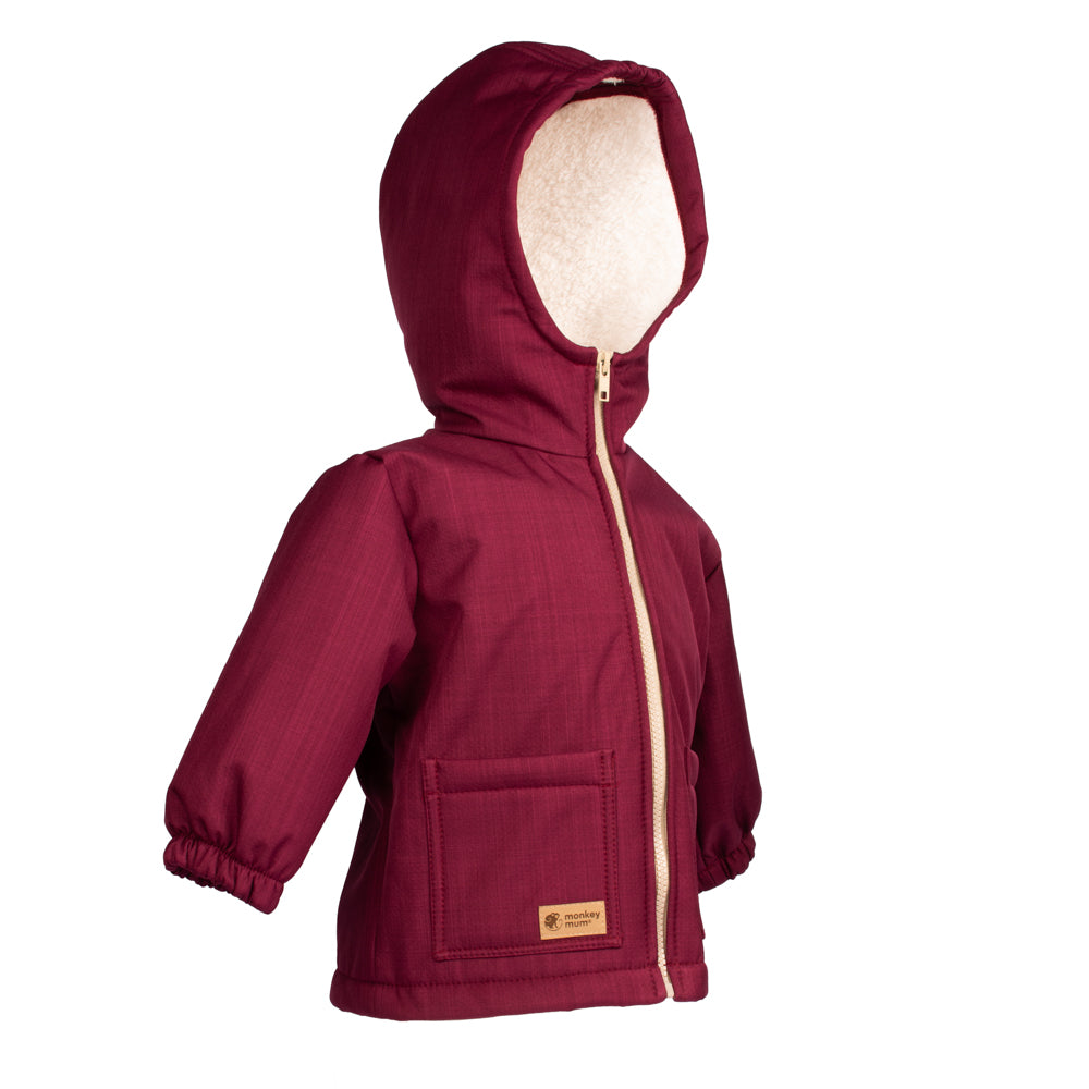 Chaqueta softshell invernal infantil con borreguito Monkey Mum® - Caperucita granate