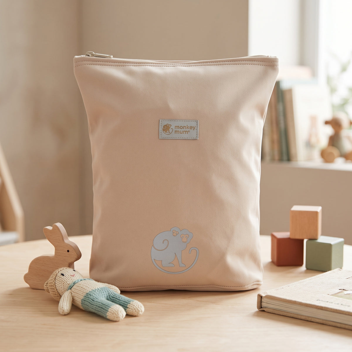 Mochila infantil softshell Monkey Mum® - Beige