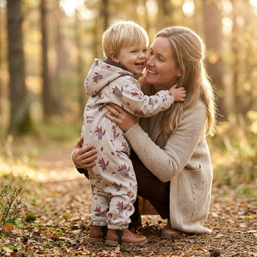 Monkey Mum® mono softshell con membrana – Zorros en las setas - talla 98/104, 110/116