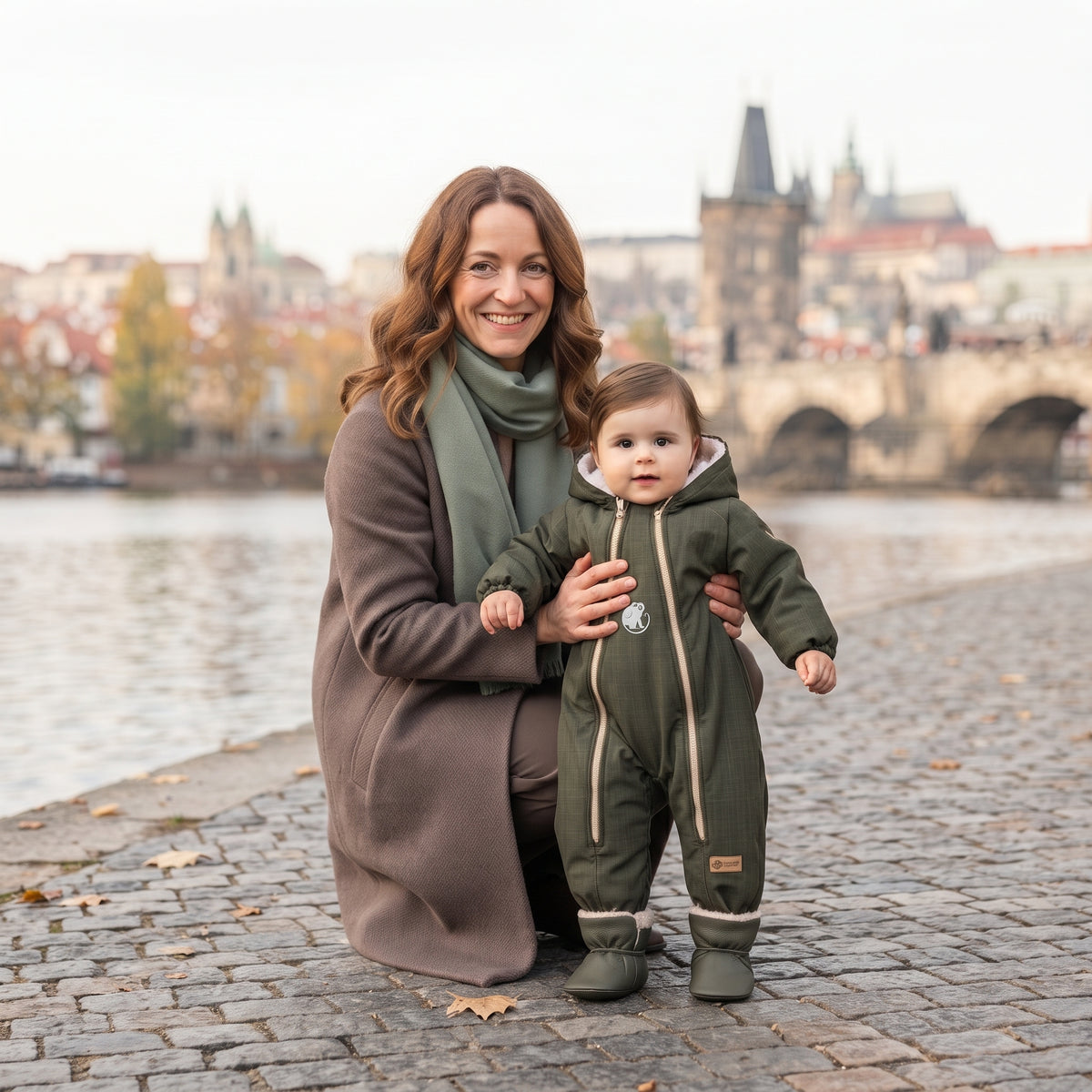 Monkey Mum® Mono infantil de invierno de softshell con borreguito - Pequeño cazador caqui - talla 62/68, 74/80