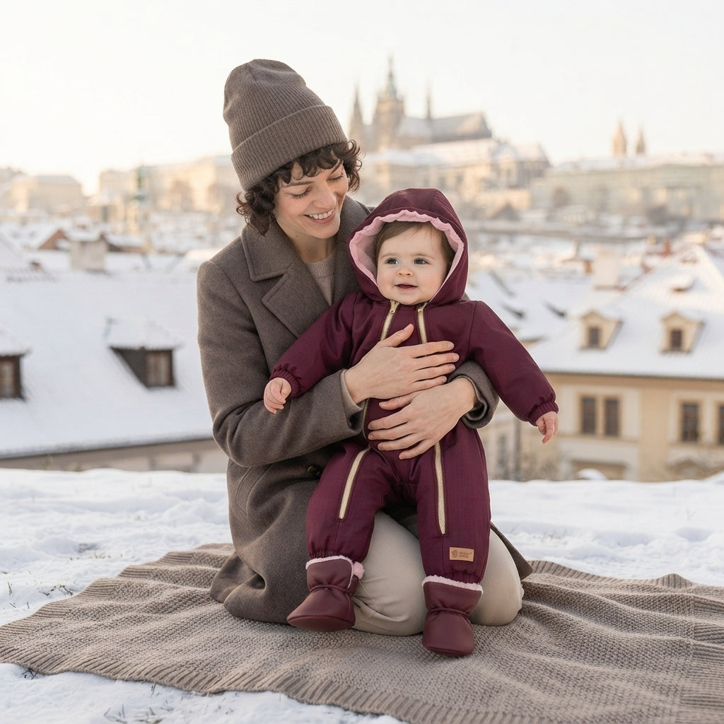 Monkey Mum® Mono infantil de invierno de softshell con borreguito - Caperucita vinotinto - talla 62/68, 74/80
