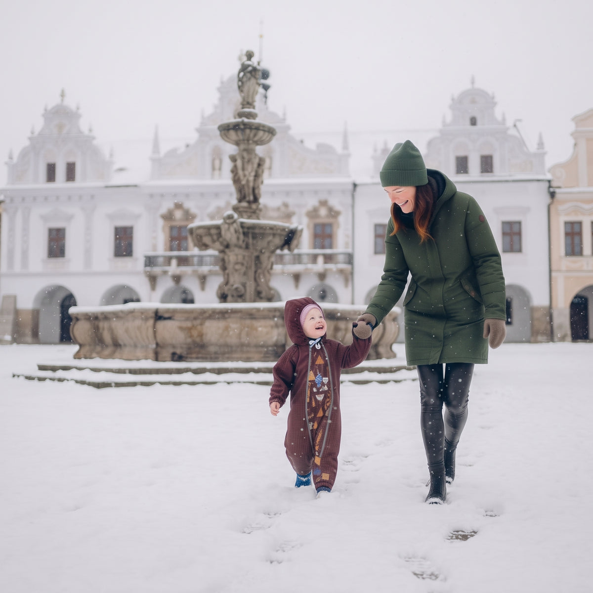 Monkey Mum® Mono infantil de invierno de softshell con borreguito - Caperucita granate en el bosque - talla 62/68, 74/80