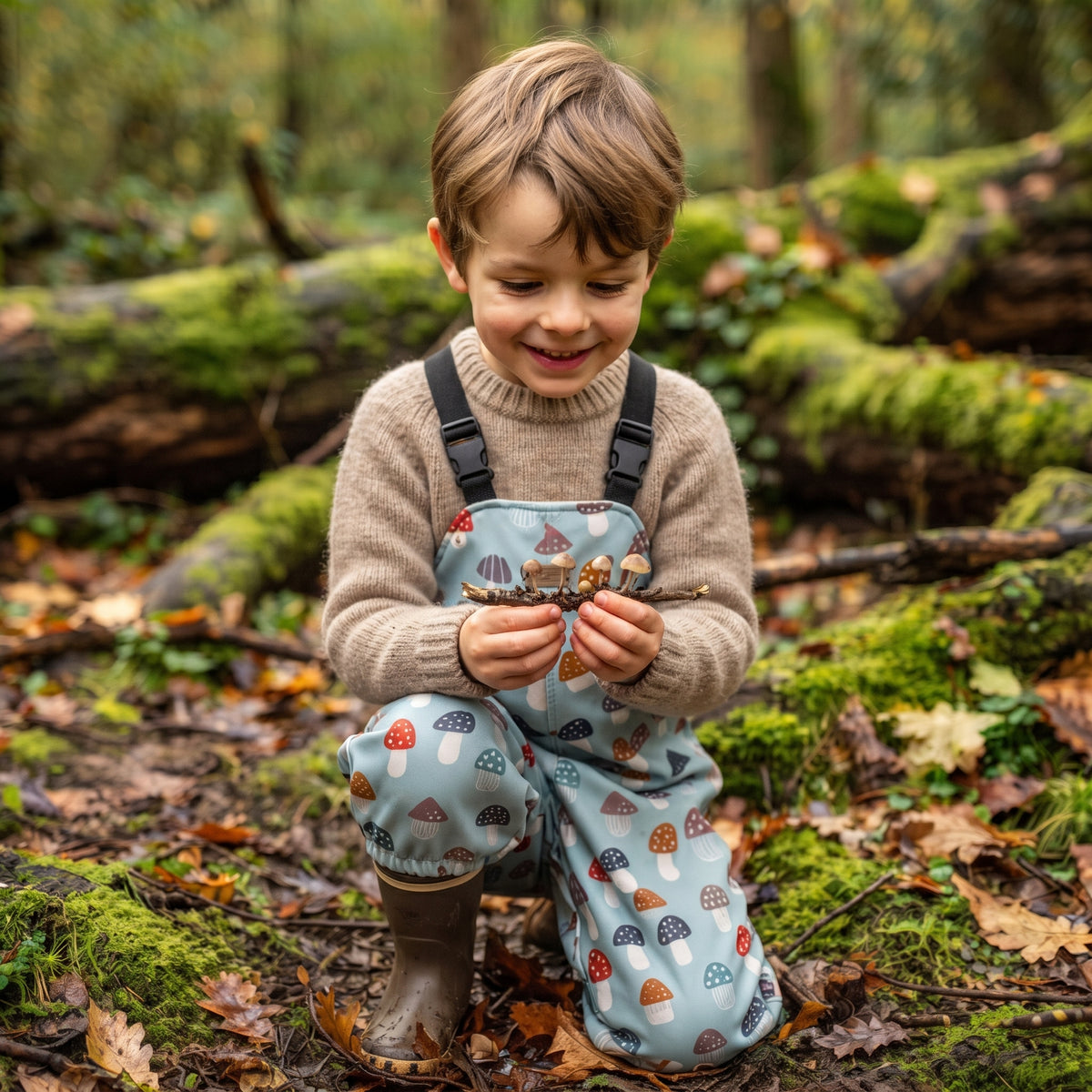 Monkey Mum® Pantalones con peto de softshell con membrana - Setas de amanita multicolor