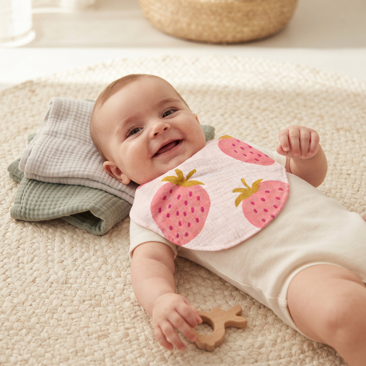 Babero de muselina Monkey Mum® - Fresa