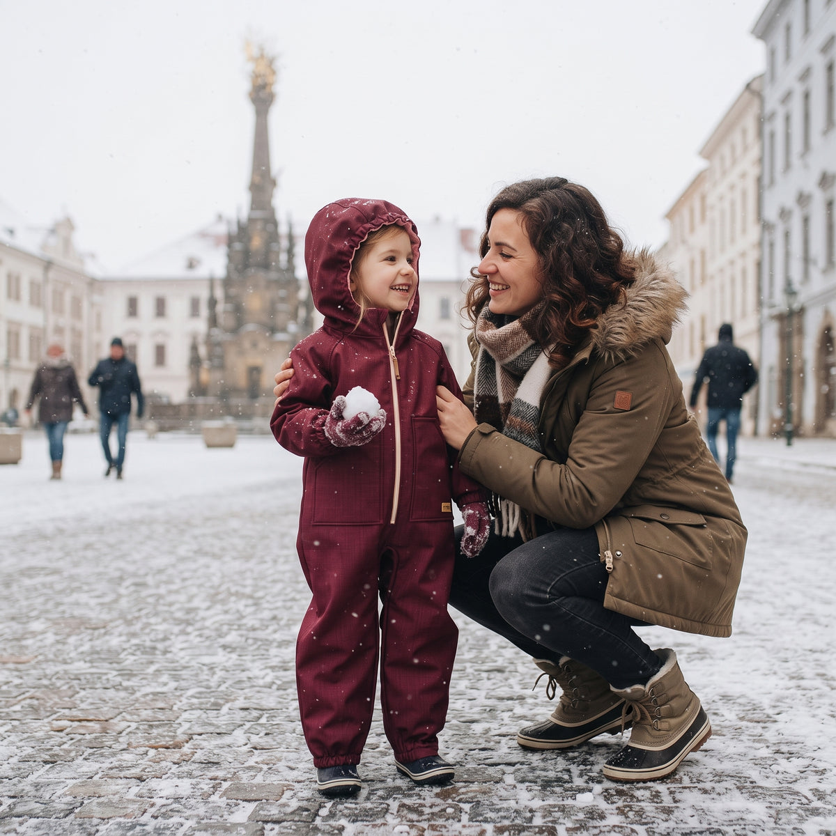 Monkey Mum® Mono infantil de invierno de softshell con borreguito - Caperucita granate - talla 98/104, 110/116