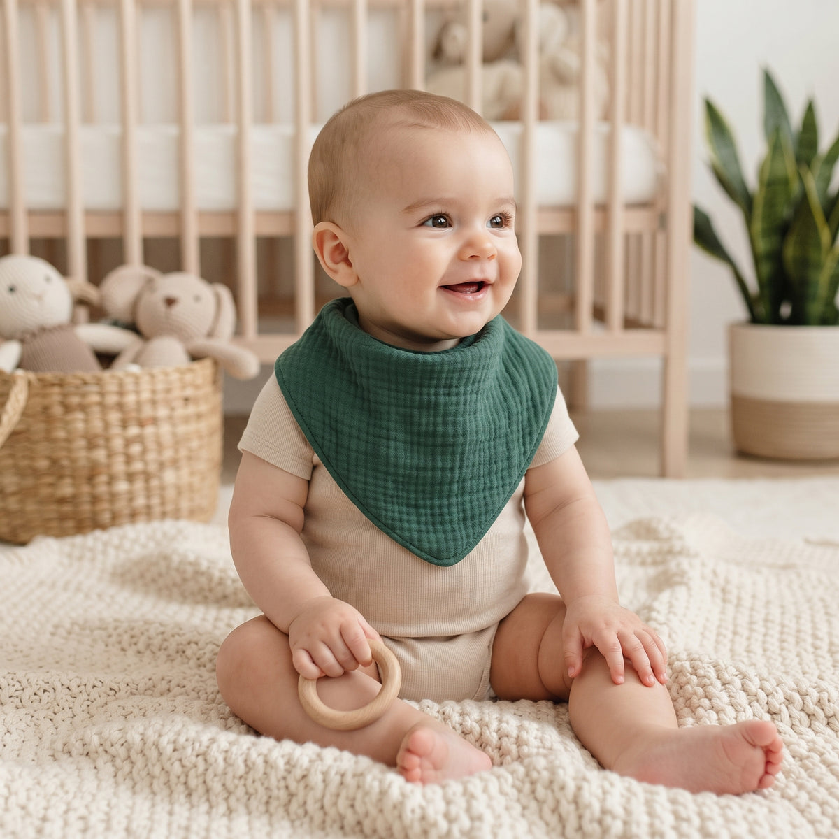 Babero de muselina Monkey Mum® - Verde oscuro