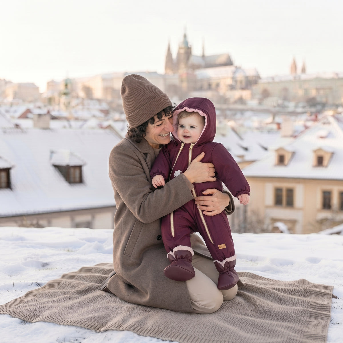 Monkey Mum® Mono infantil de invierno de softshell con borreguito - Caperucita vinotinto - talla 62/68, 74/80