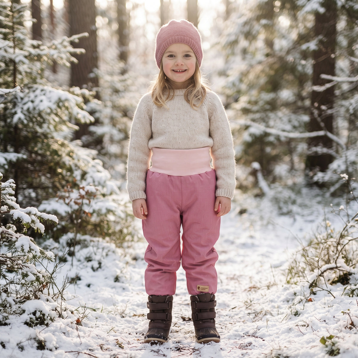 Pantalones infantiles evolutivos de invierno de softshell con borreguito Monkey Mum® - Ovejita rosa
